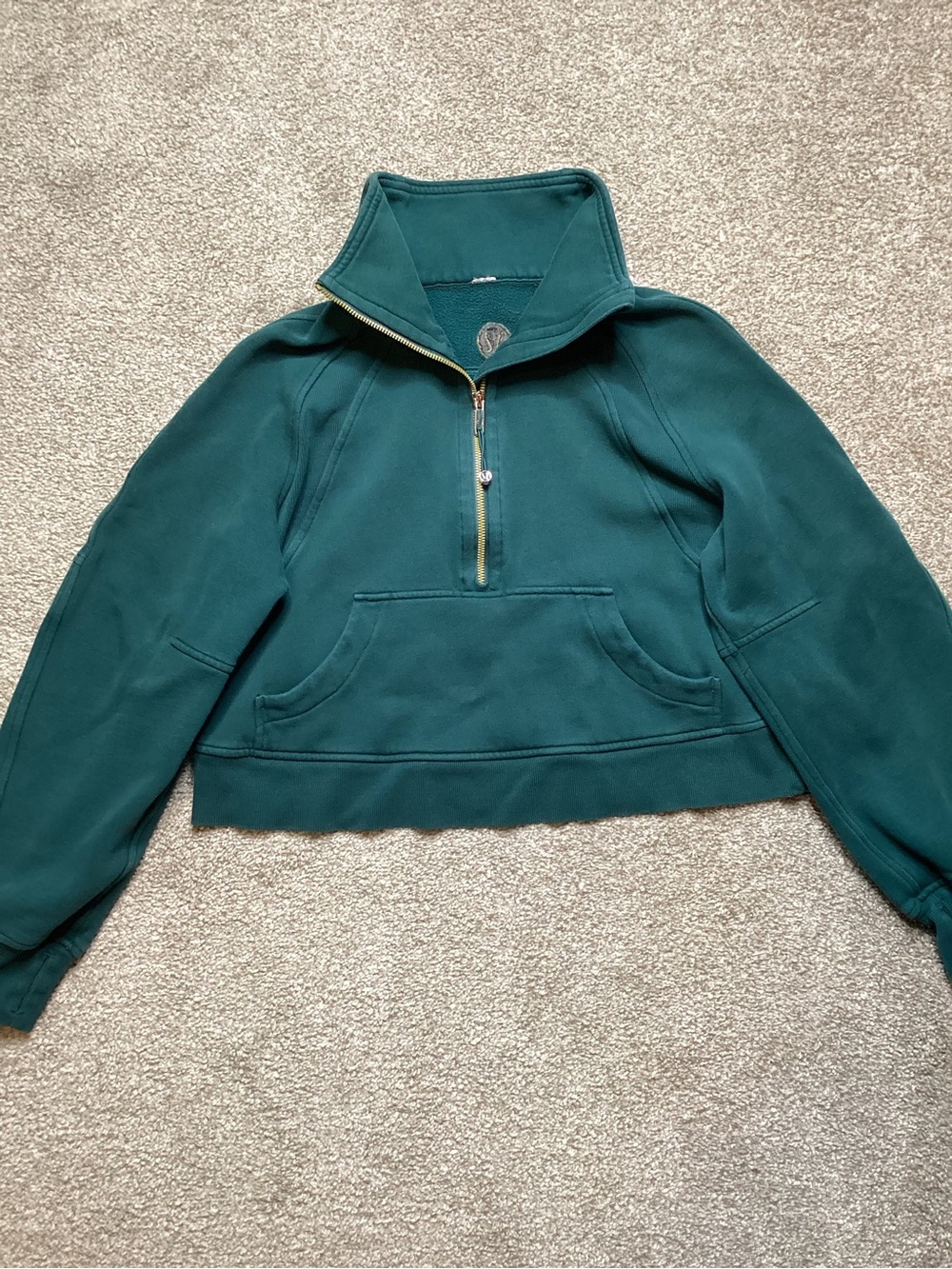 Lululemon Scuba Oversized Funnel Neck Half Zip Storm Teal Gold XS Small Cropped - Picture 5 of 8